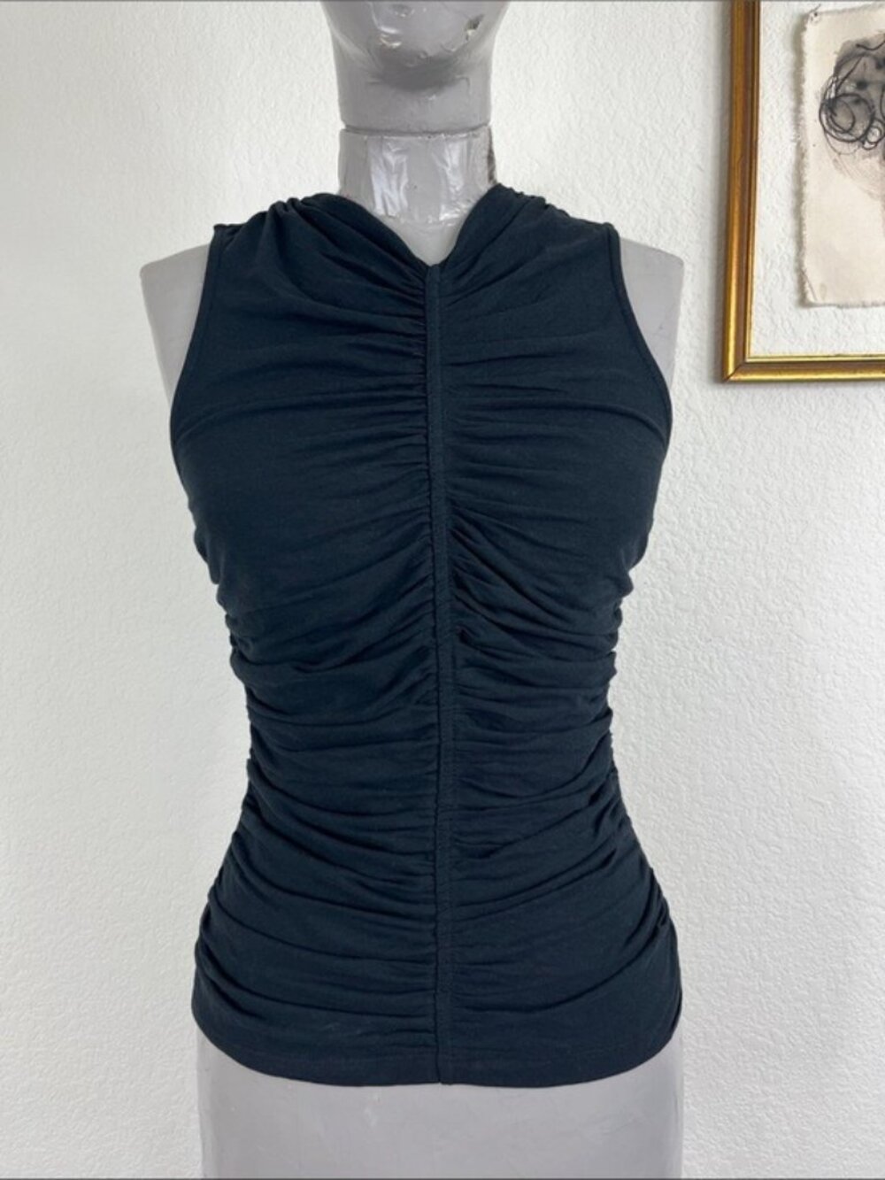 Ulla Johnson Allie Noir Ruched V Neck Center Tank Top Blouse